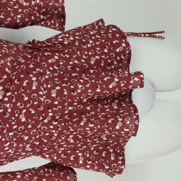 Ava Women's Top Size 8 Maroon Wrap 3/4 Ruffle Sleeves Peplum Tie-up Waist NEW - Picture 4 of 13